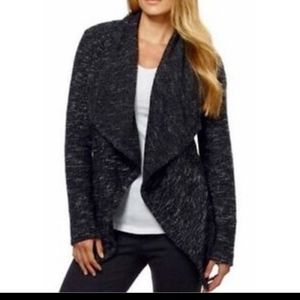 BNCI By Blanc Noir Tweed Knit Draped Open Front Cardigan